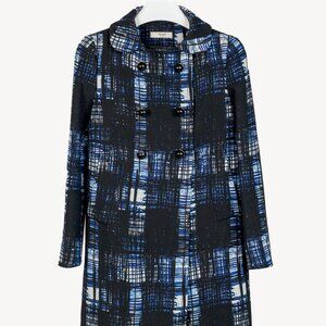 Prada AW/10 Blue Wool Abstract-Print Double-Breasted Coat